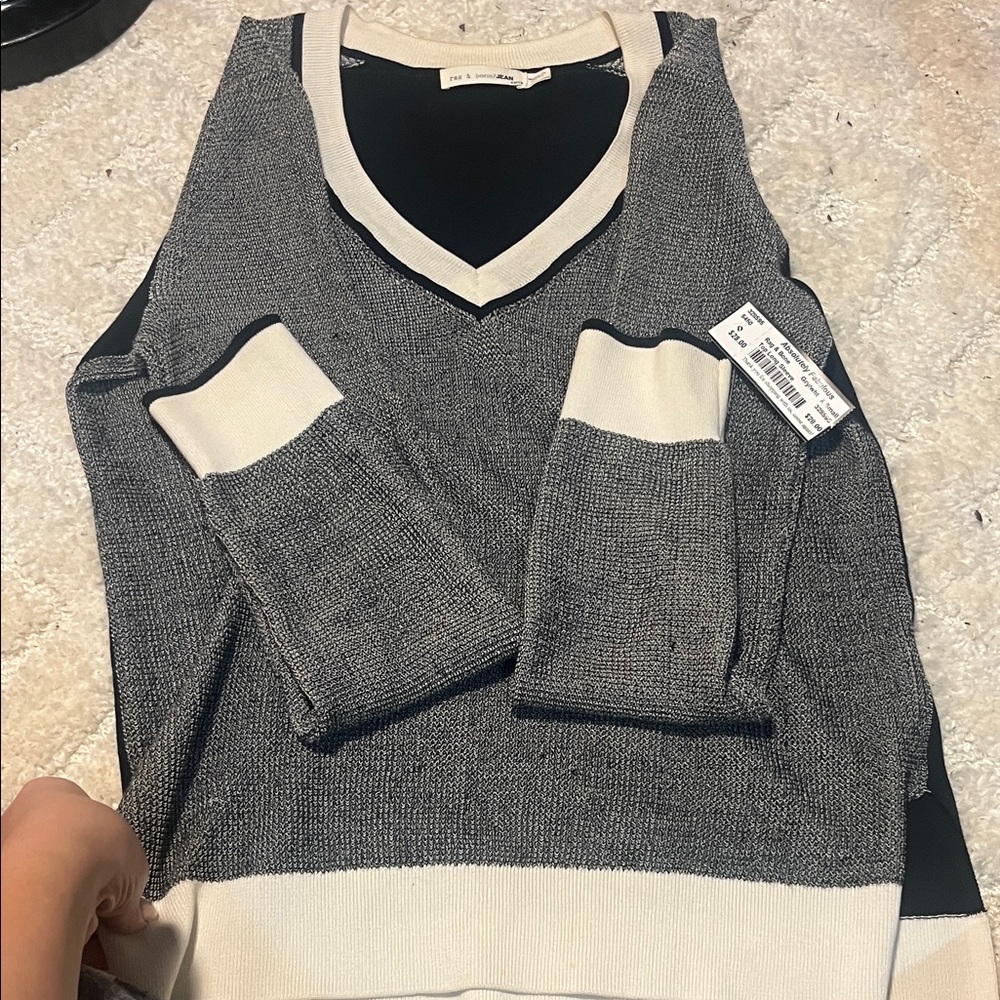 rag & bone Black and Cream V-Neck Sweater